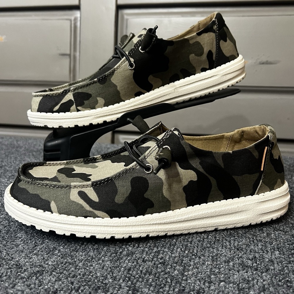 Hey Dude Wendy Camo Canvas Slip On Loafers Womens Sz 9 Shoes Stretch NWT